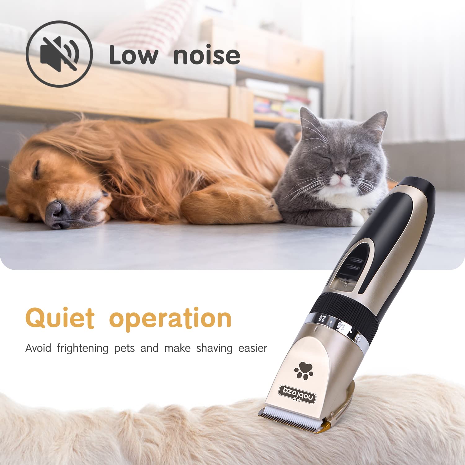 Nobleza - Tosatrice per Cani Kit Professionale Toelettatura Gatti Animali Pet Tosatore Clipper Ricaricabile Grooming Clipper Lungo Capelli Corti, Capelli Ricci