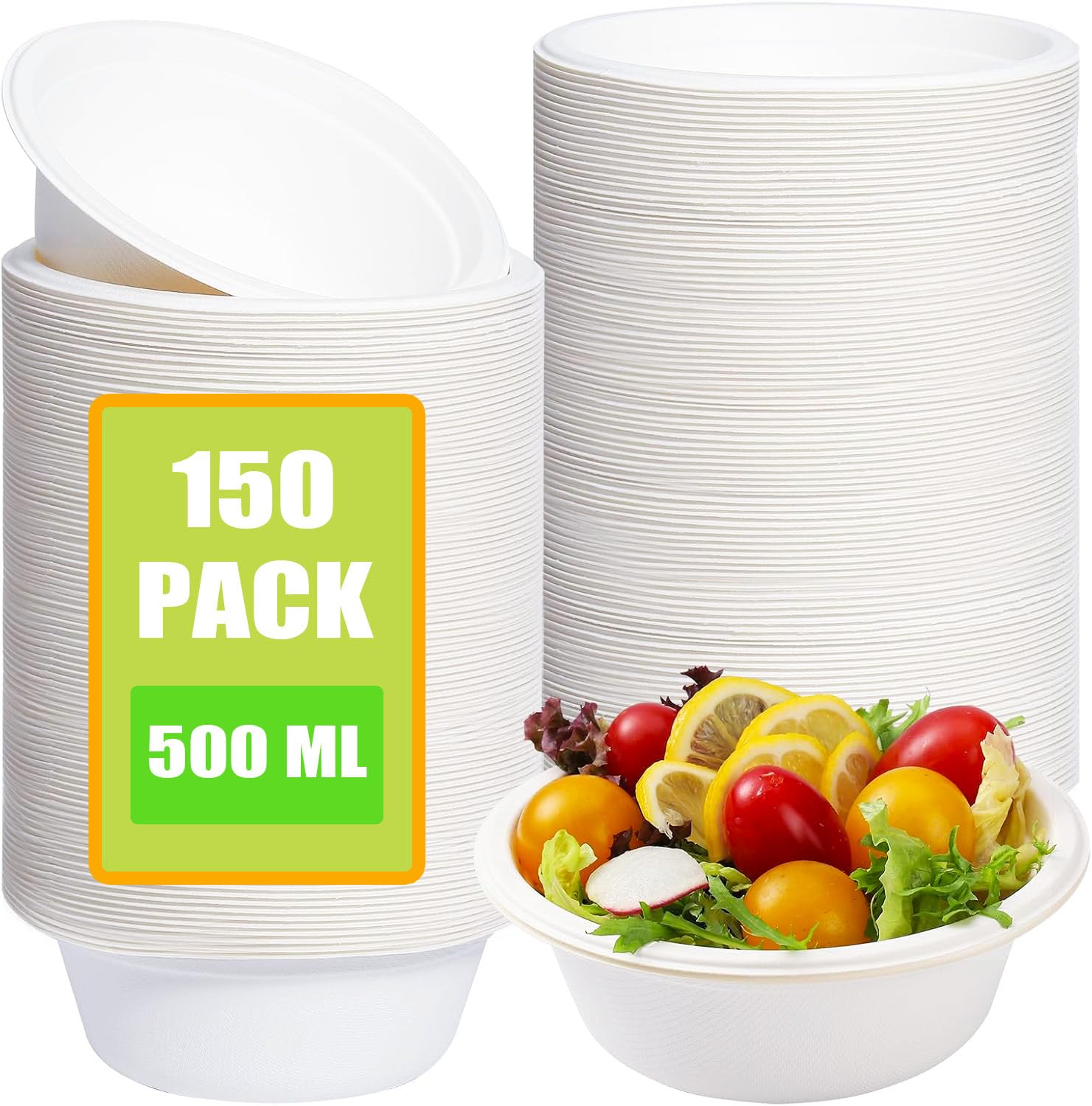 150 Stück Suppenschalen Einweg 500ml/17oz Suppenteller Einweg Pappe Suppenschalen Weiß Pappschalen Kompostierbares Suppenschüssel für Party, Haushalt, Picknick