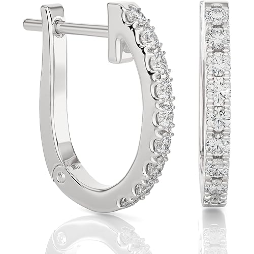 1/5 to 3/4 Carat Diamond Huggie Hoop Earrings for Women in 14k White or Yellow Gold (F-G, SI2-I1, cttw) with Hinge and Notched Post by Privosa Fine Jewelry