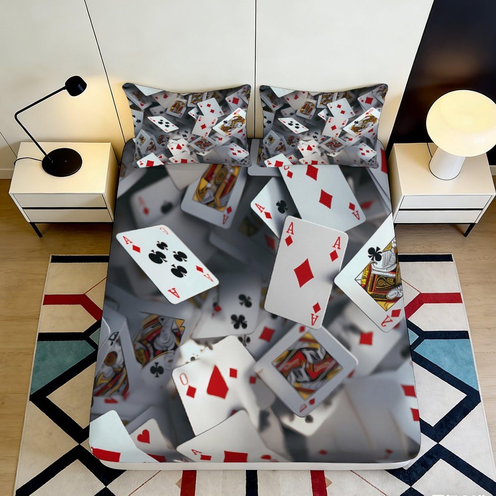 Jqzkxnhpbr Style-10 3D Printed Playing Cards Fitted Sheet Microfiber Soft Breathable Poker Bed Cover For Bedroom Dorm Mattress Protection Decor 90X200x25cm