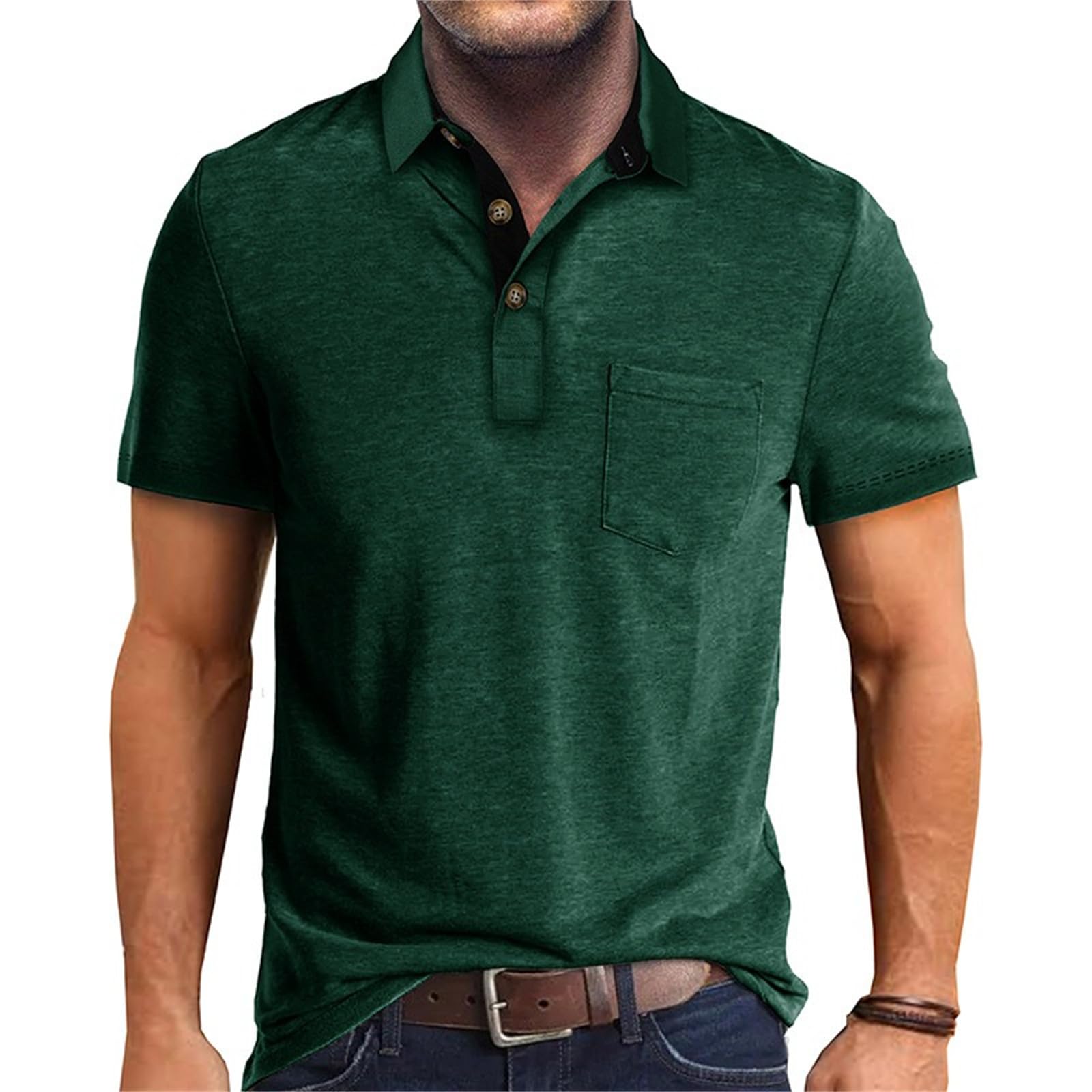 NJNJGO Herren-Poloshirt – kurzärmelig, 3-Knopf-Kragen, normale Passform, klassisches, solides T-Shirt mit Tasche