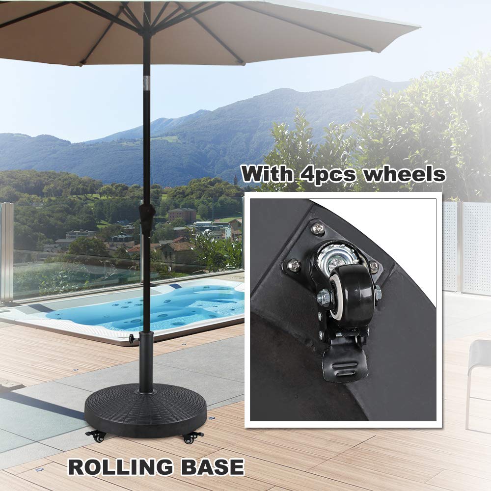 COBANA Patio Umbrella Base with Wheels, Resin Stand Weights, 52lbs, Black