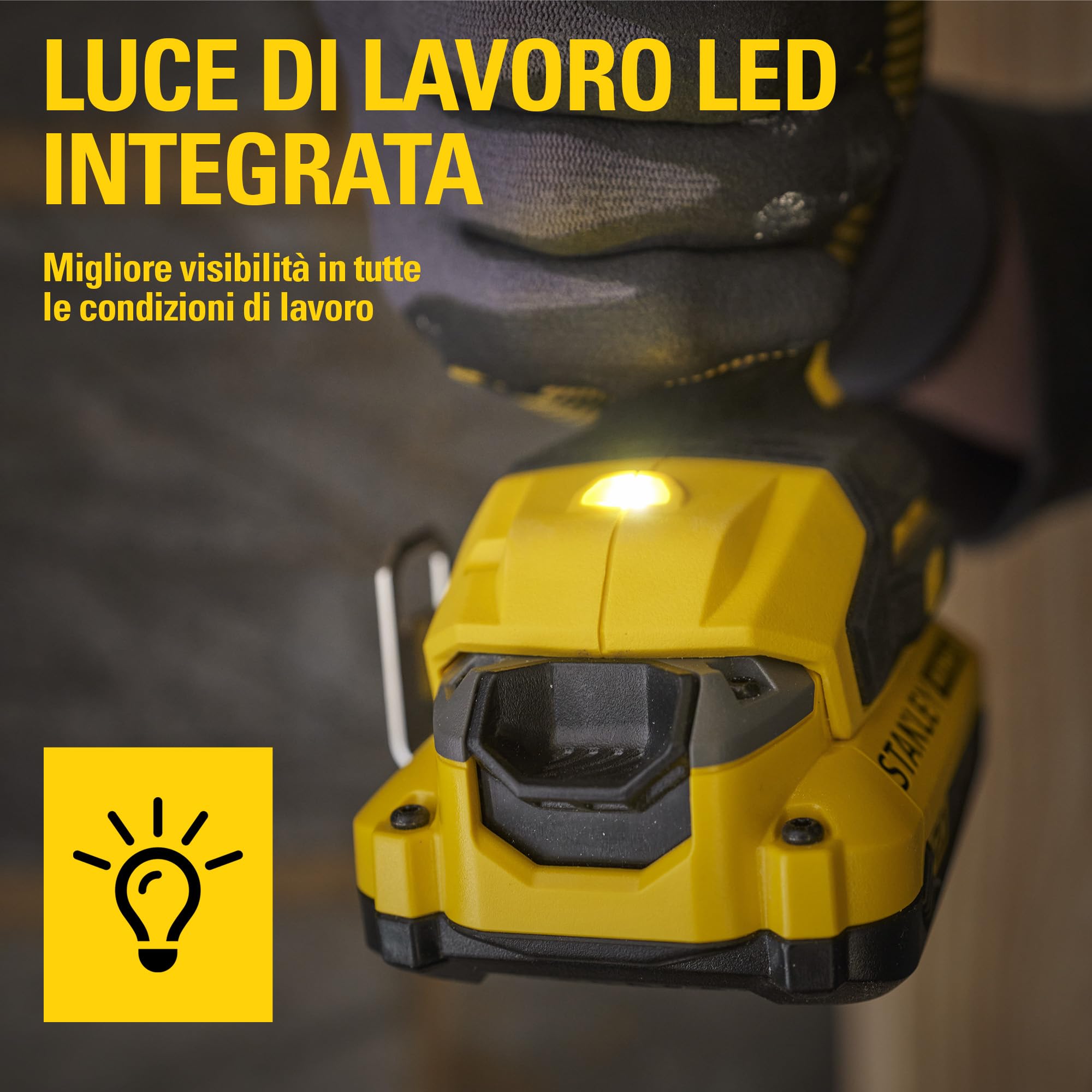 STANLEY V20 Trapano avvitatore a percussione a 2 ingranaggi senza filo, include batteria agli ioni di litio da 2,0Ah, caricatore da 1,25A e 100 accessori con custodia ProStack, 18V, SFMCD716D2A-QW