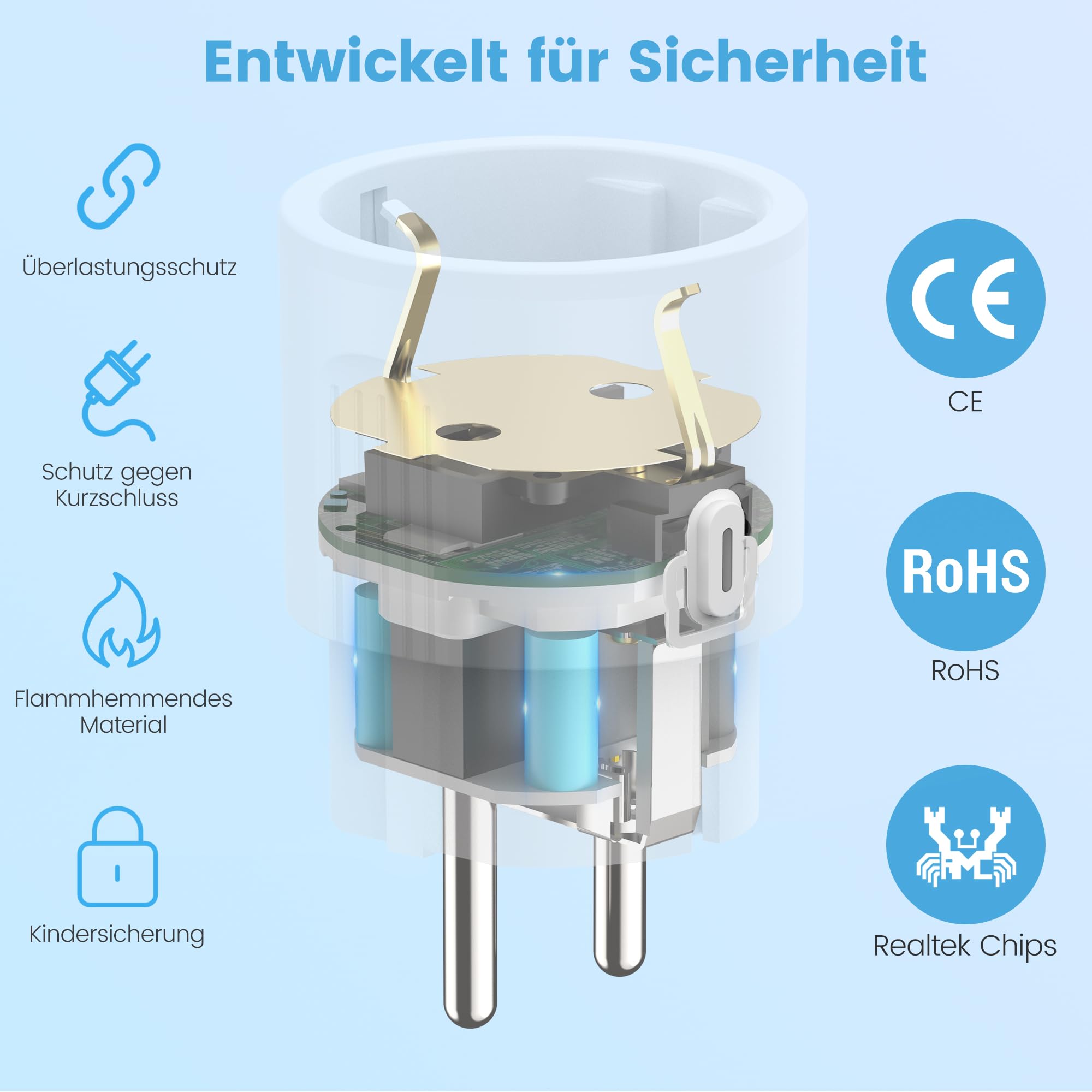 EIGHTREE Smart WLAN Steckdose 4er Pack, Alexa Zubehör WiFi Steckdose mit Strommessung, Sprachsteuerung & Timer, Smart Home