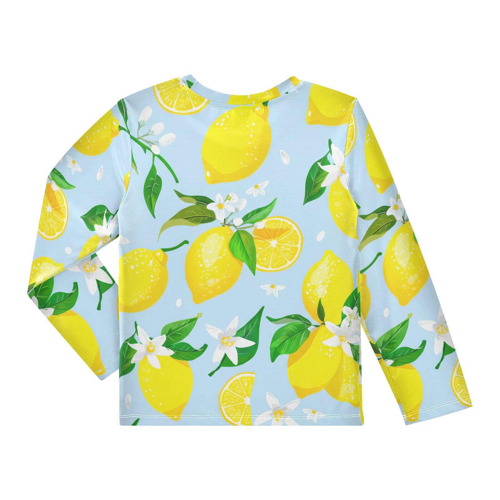 Lemon Blossom Leaves Blue Boy's Rash Guard Swim Shirt Long Sleeve Sun Shirt for Beach Pool Sport UPF50+ 4T