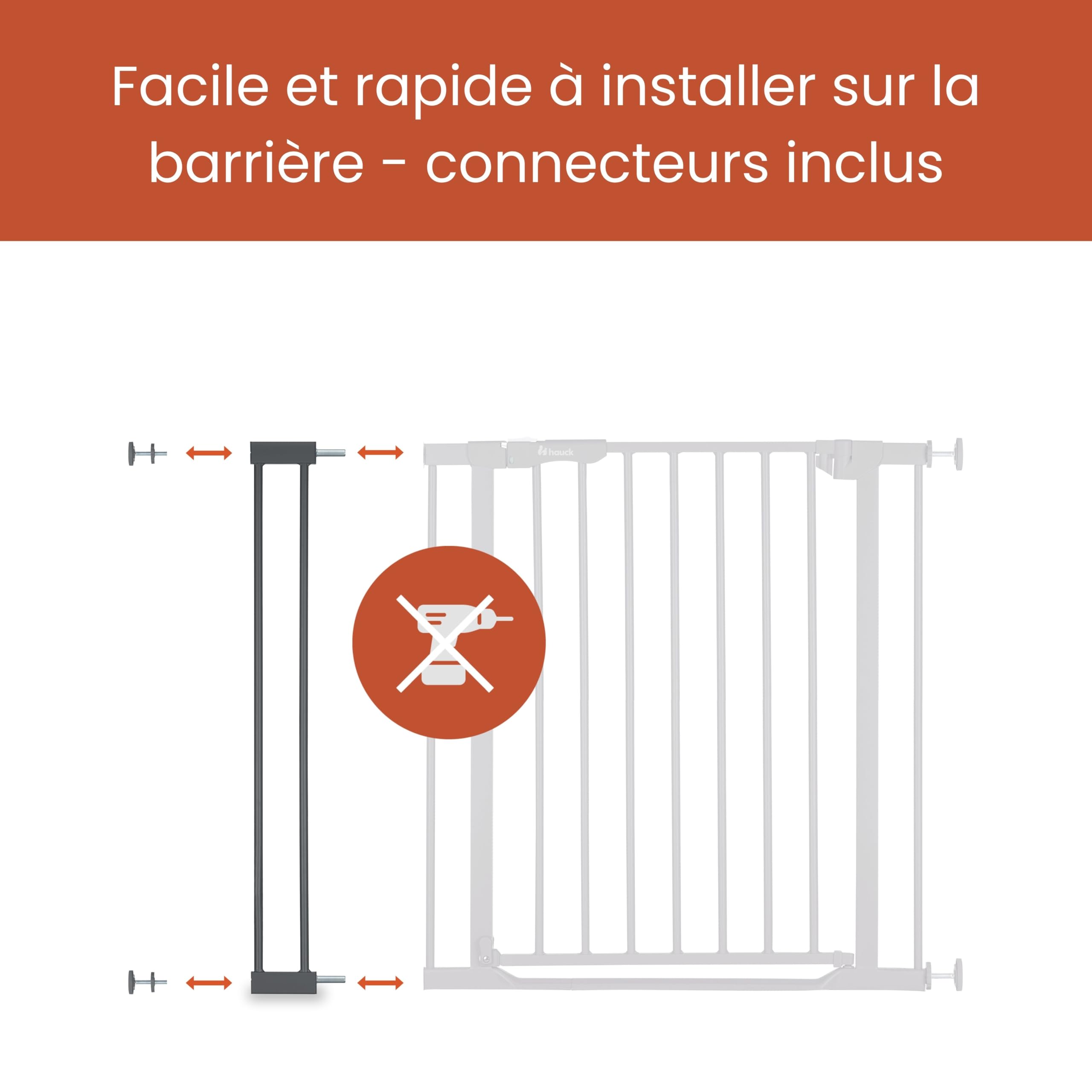 hauck Extension 9 cm pour Barriere de Securite Enfant, Escalier, Porte, Chien pour Clear Step 2, Open N Stop 2, Open N Stop KD, Stop N Safe 2, Autoclose N Stop 2, Sans Perçage, Métal, Gris Foncé