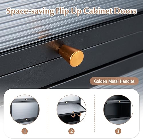 Miniatura 6 de Giantex Armario de almacenamiento de cocina de 5 niveles, soporte móvil para microondas con puertas de policarbonato abatibles, estante para hornear