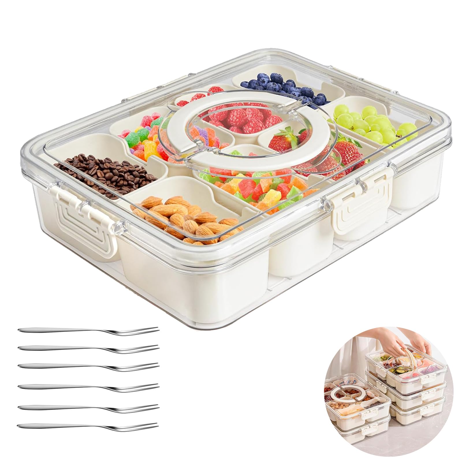 Snackbox Mit Fchern Drehbar Retro - Sigkeiten Aufbewahrung Mit 10  Fchern & Deckel