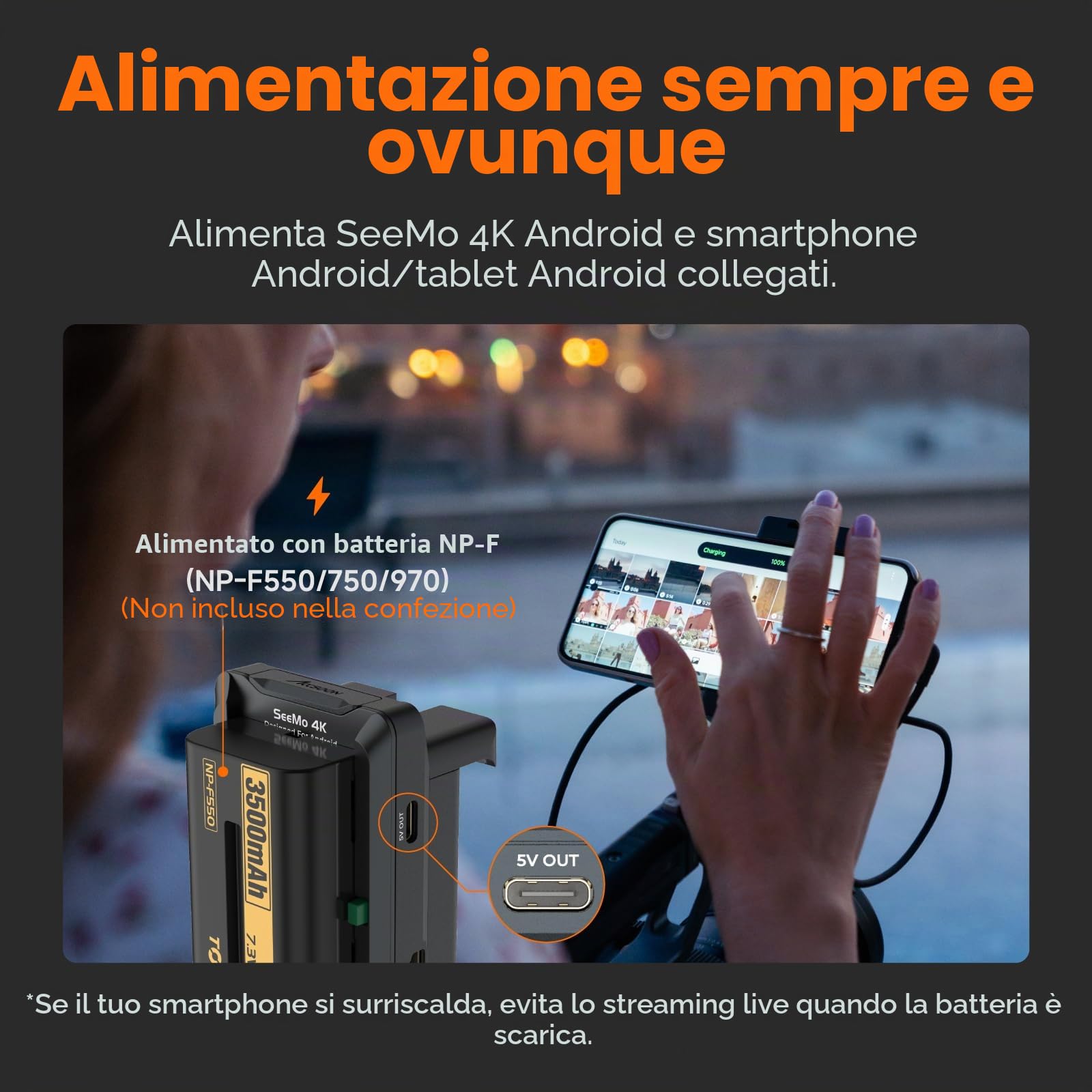 Accsoon SeeMo 4K per Android HDMI Adapter 4K 30fps/1080p 60fps HDMI a USB Video Trasmettitore in tempo reale/monitoraggio live streaming/registrazione/condivisione