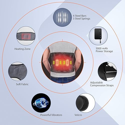 Miniatura 7 de HONGJING Masajeador térmico de espalda para aliviar el dolor de espalda baja, cinturón de masaje inalámbrico con vibración de espalda con 3 modos de