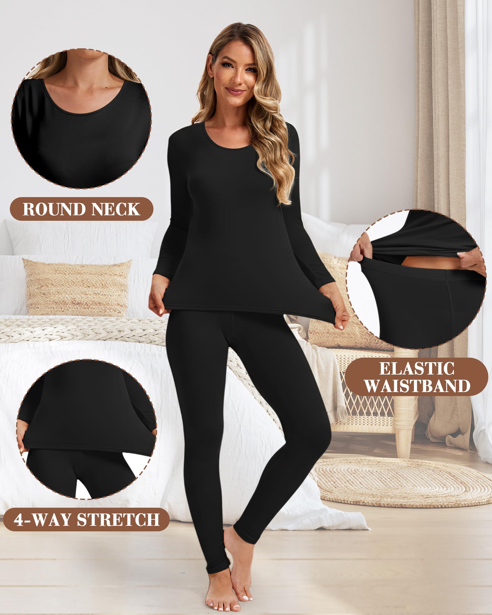 Patelai 3 Sets Thermal Underwear for Women with Fleece Lined Long Underwear Women Base Layer Cold Weather