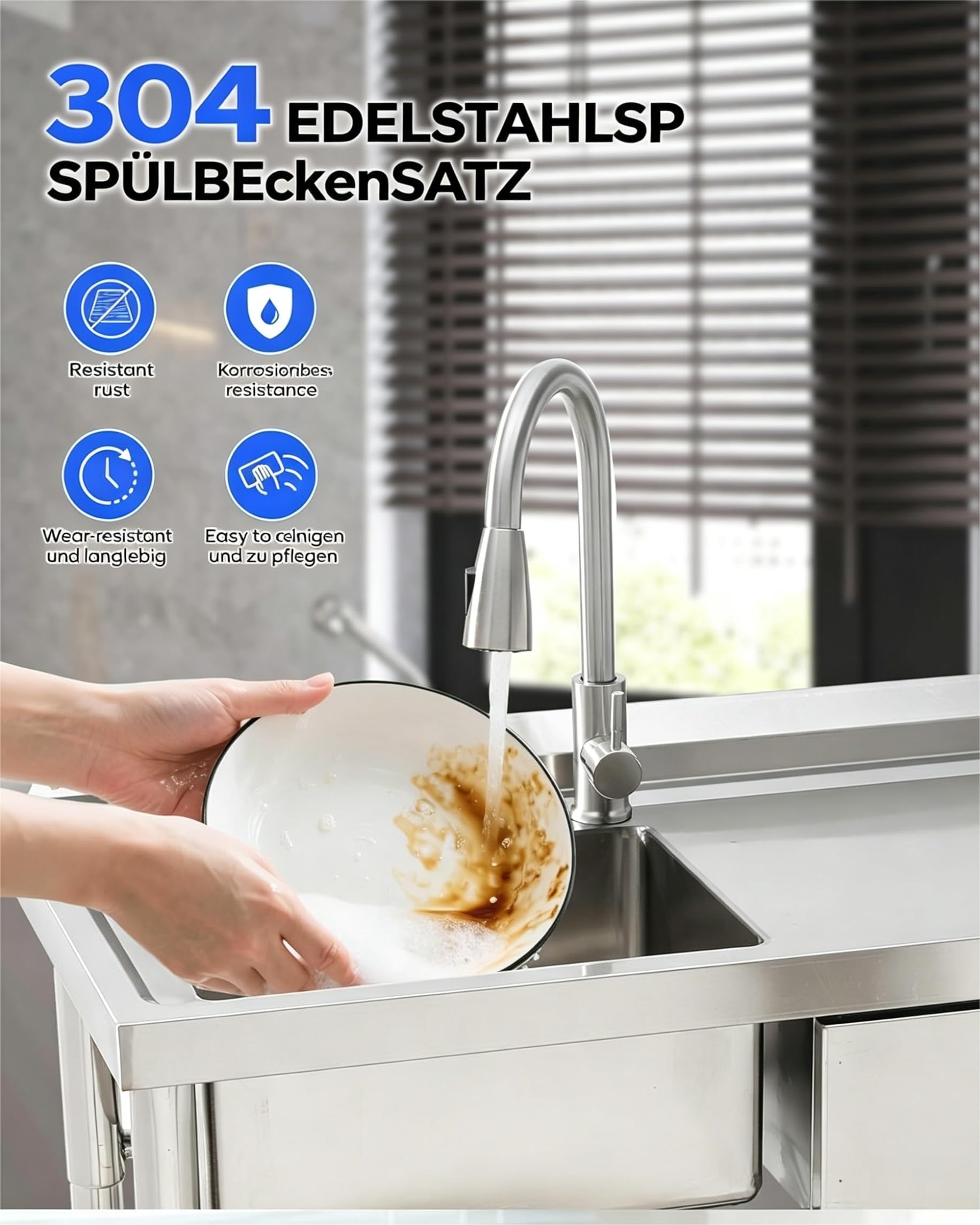 Edelstahl Spülbecken Freistehend Mit Arbeitstisch & Schublade