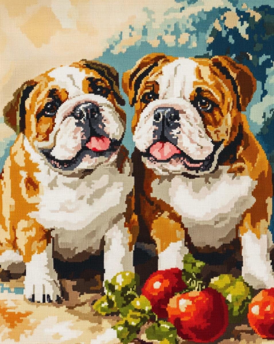 WallustrioaW Embroidery Cross Stitch Kits for Beginners,Two Bulldogs,Stamped Embroidery 11CT Needlework Kit DIY Artwork for Adults Girls Wall Decor,16x20in