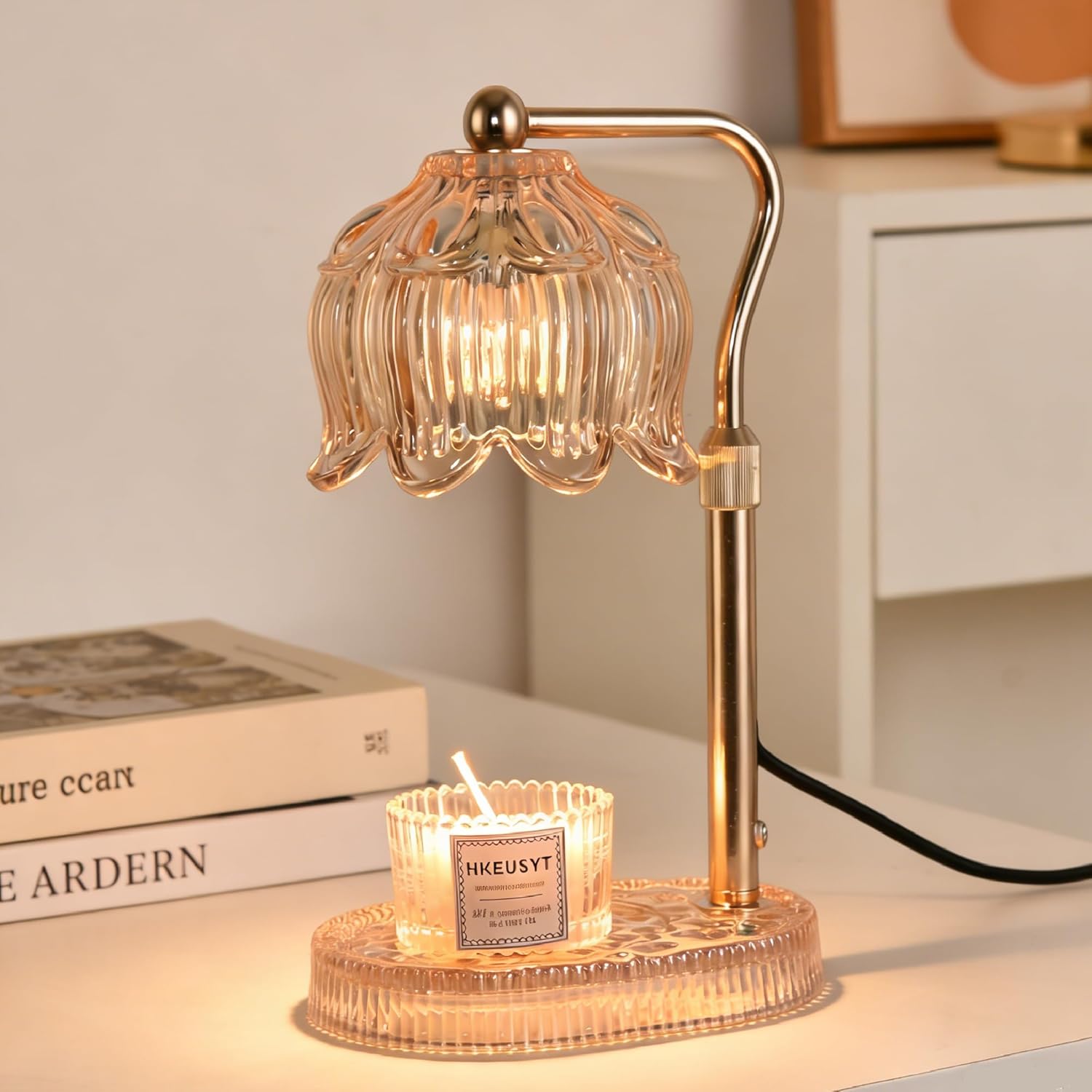 Candle Warmer Lamp with Timer and Dimmable,Adjustable Height Flower Candle Lamp Warmer with 2 Bulbs for Candle Jars, House Warming Gifts New Home Decor(Amber)