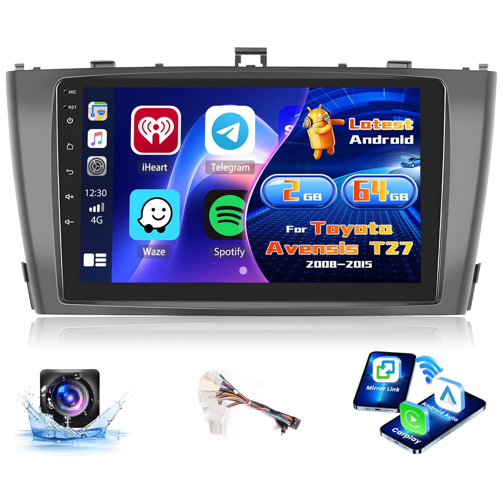 Inefala 2G+64G 9'' Radio pour Toyota Avensis T27 2008-2015, Android 15