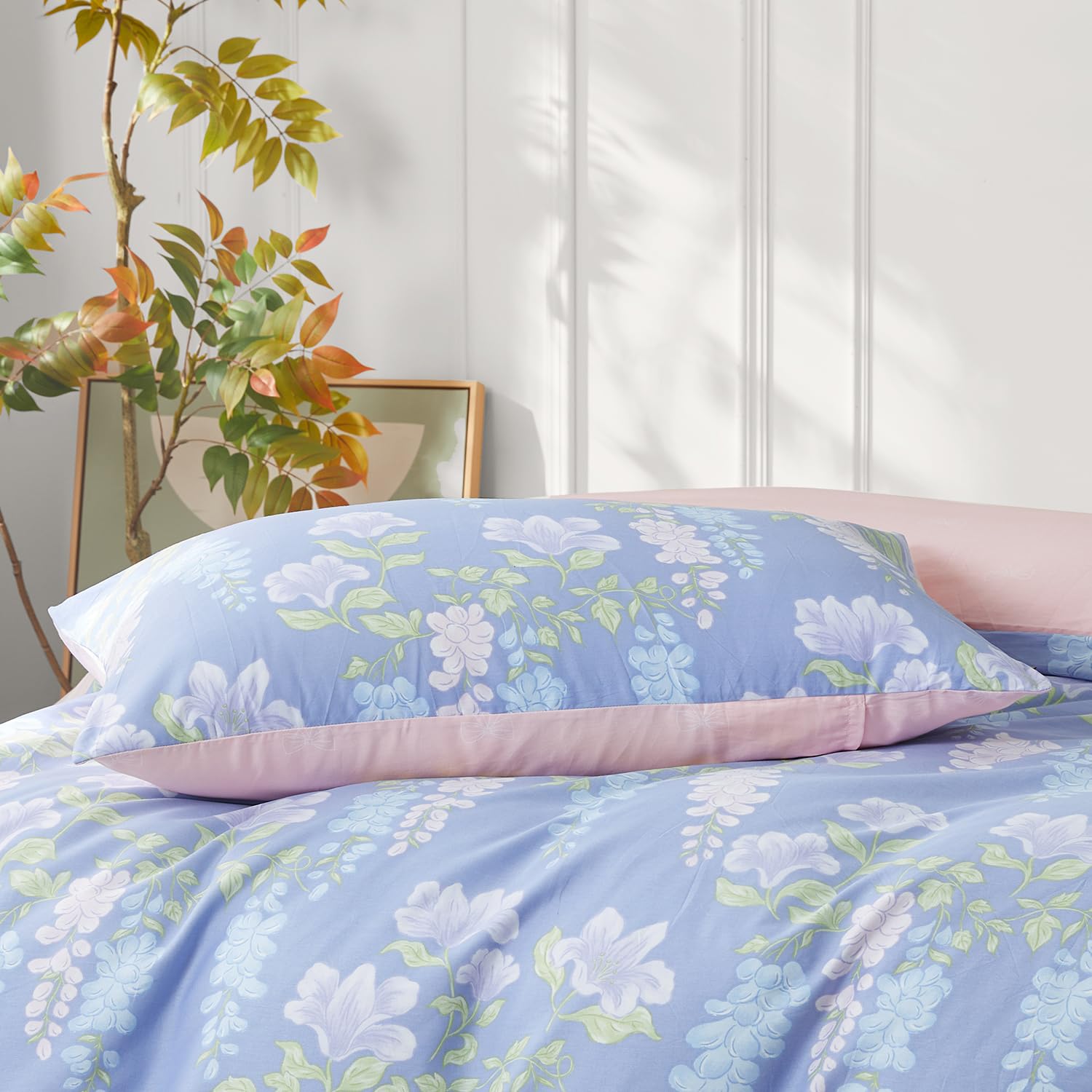 SAPHREAS Purple Duvet Cover Set 100% Cotton Single Size 2 Pieces Bedding Comforter Wisteria Pattern Duvet Cover Set 1 Duvet Cover 1 Pillow Sham(No Comforter) - Image 3