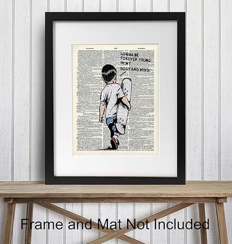 Miniatura 2 de Banksy Skateboard Motivational Upcycled Dictionary Wall Art - Inspirational Graffiti, Urban Street Art Poster Print - Home Decor for Nursery, Kids