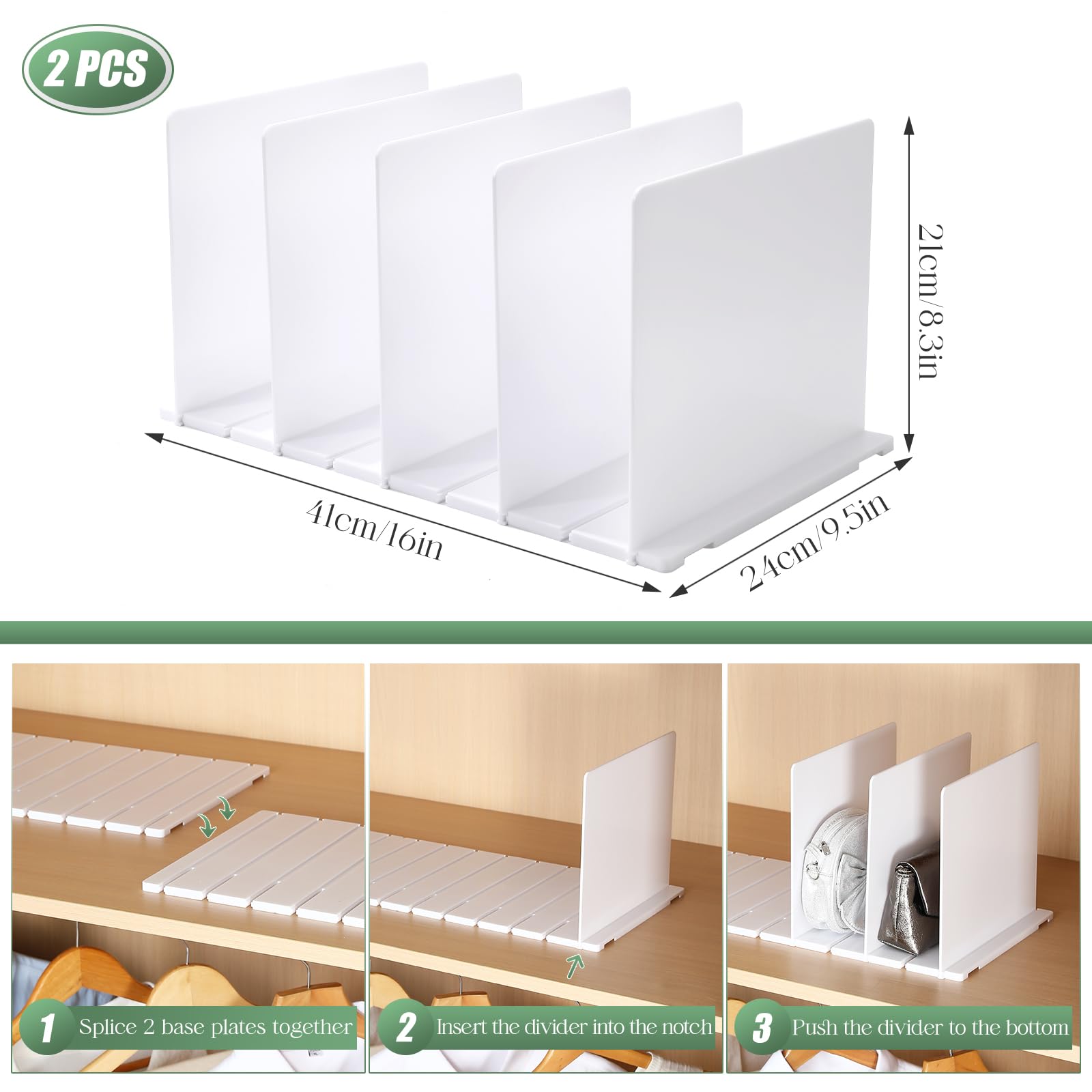 10 Pezzi Divisore Mensola Armadio per Borse, Organizer per Guardaroba, Scaffali per Borse, Bianco