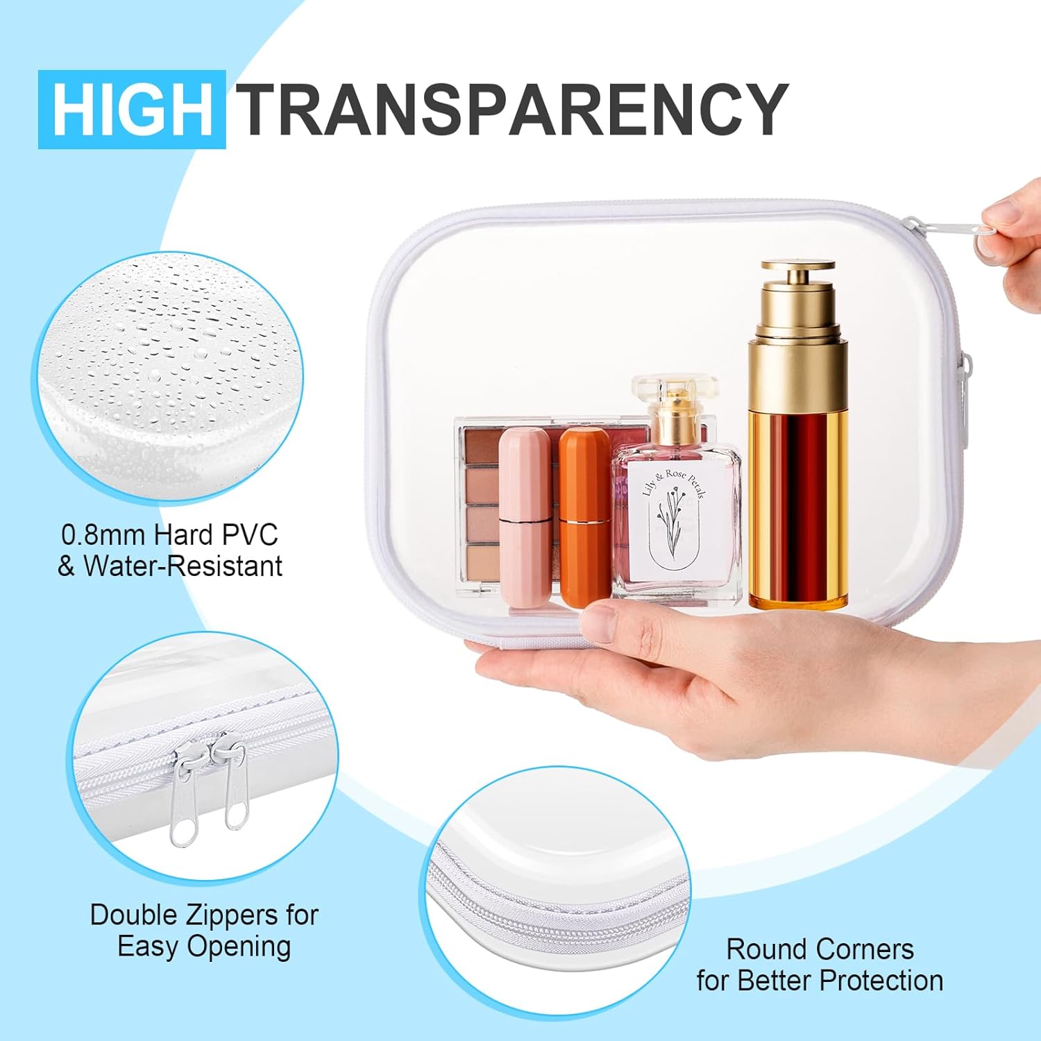 Sanwuta 6 Pcs Clear Hard Zipper Case Plastic Zipper Pouches Transparent Makeup Bag Pencil Case Pouches Toiletry Diaper Bag for Travel Toy Storage Organizer Bins(Assorted Color,7.87 x 5.9 x 2 Inch)