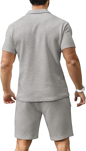Miniatura 4 de KUYIGO Conjunto de camisa polo y pantalones cortos para hombre, trajes de verano a la moda, casual, de manga corta, traje de 2 piezas para hombre