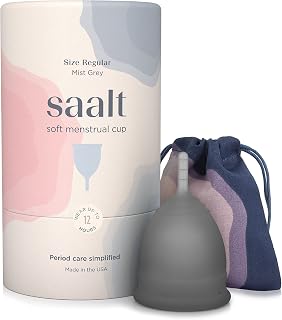 Saalt Soft Menstrual Cup Regular Grey: Reusable Leak-Proof Period Cup for 12-Hour Comfort, BPA Latex Free with Carry Bag