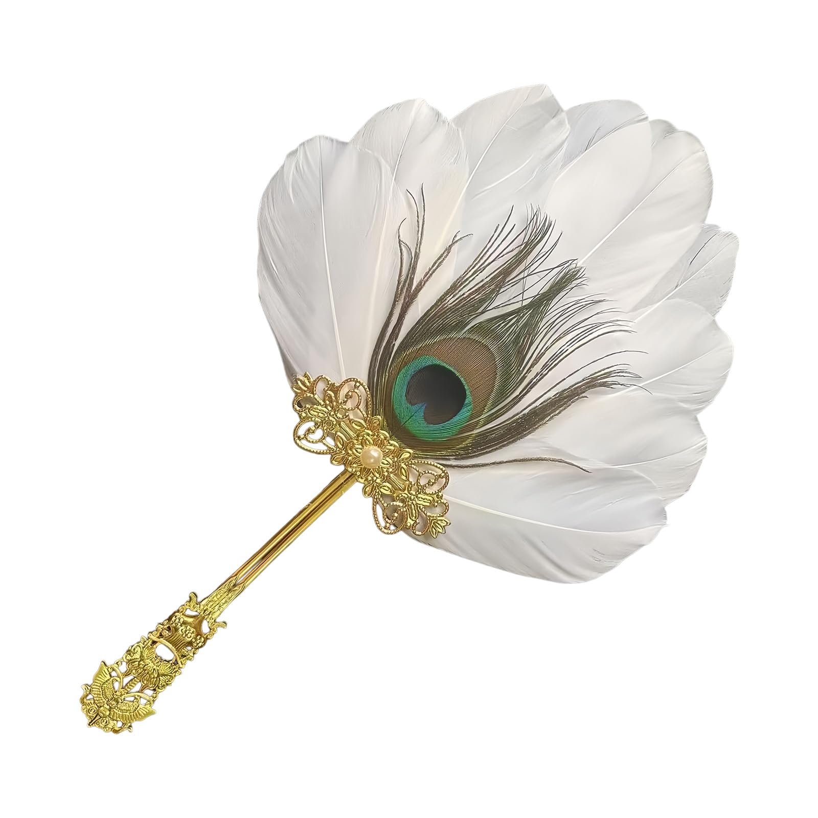 Hsyzygian Delicate Peacocks Feathered Handheld Fan Photography Stay Fan Perfect for Chinese Clothes Cosplay and Stage Chinese Traditional