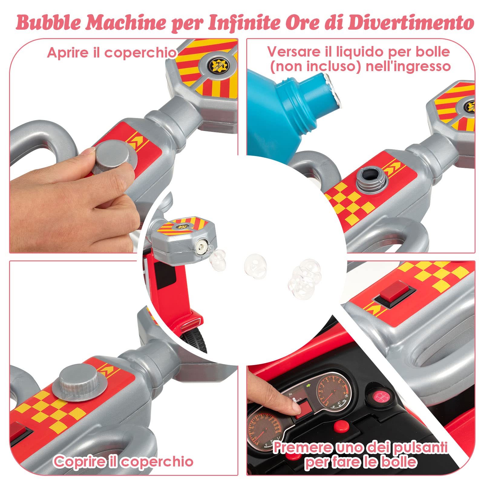 COSTWAY Giocattolo Cavalcabile a Spinta per Bambini, Camion dei Pompieri per Bambini con Funzione Bolla Musica Luci Allarme, per 18-36 Mesi (Rosso,1)