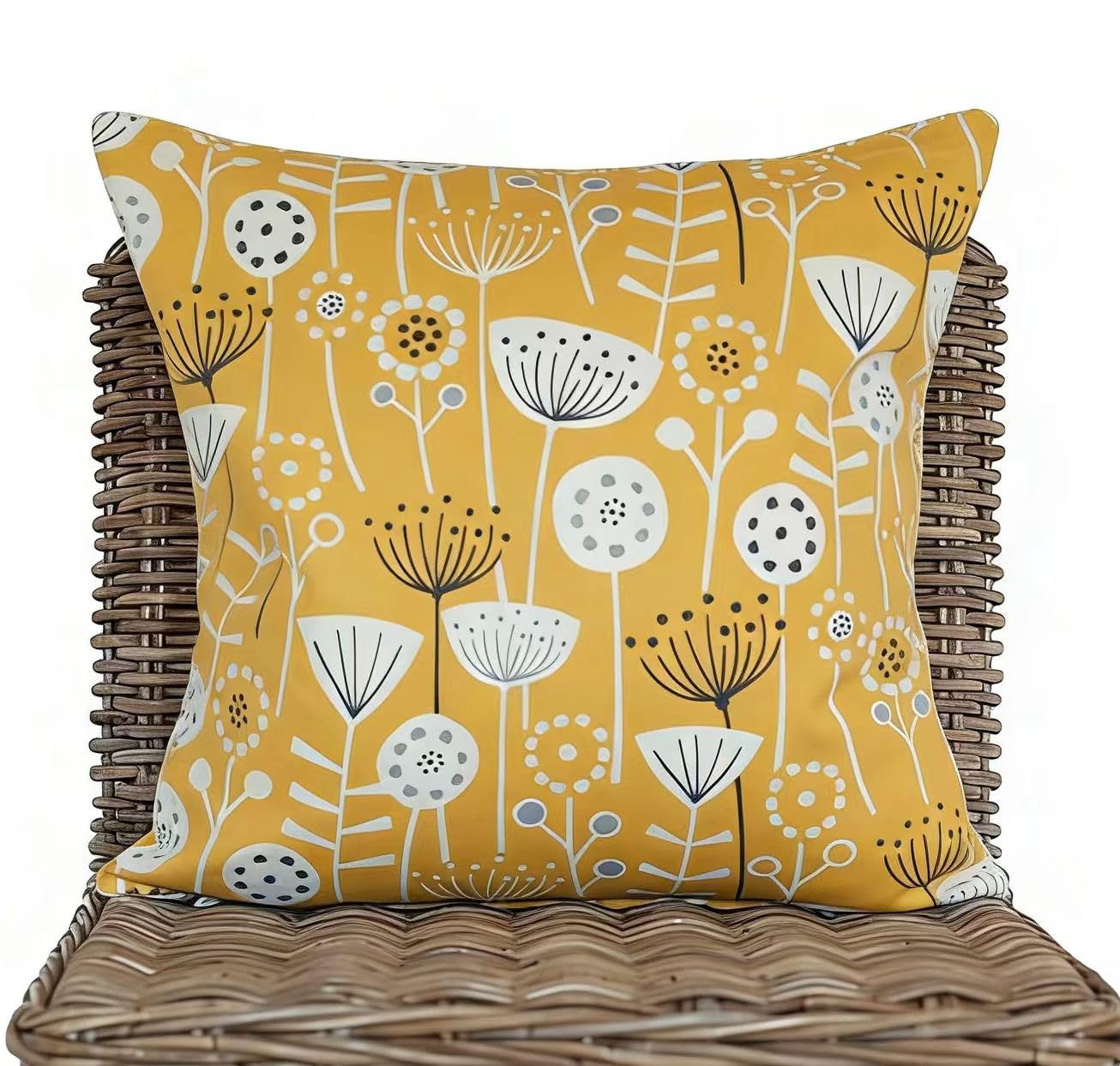 ZFENGYYUAN Bold Ochre Yellow and Grey Black Geometric Floral Design Cushion Cover Scandinavian Style Short plush both sides 18x18Inch Square Decorative Scatter Pillowcase