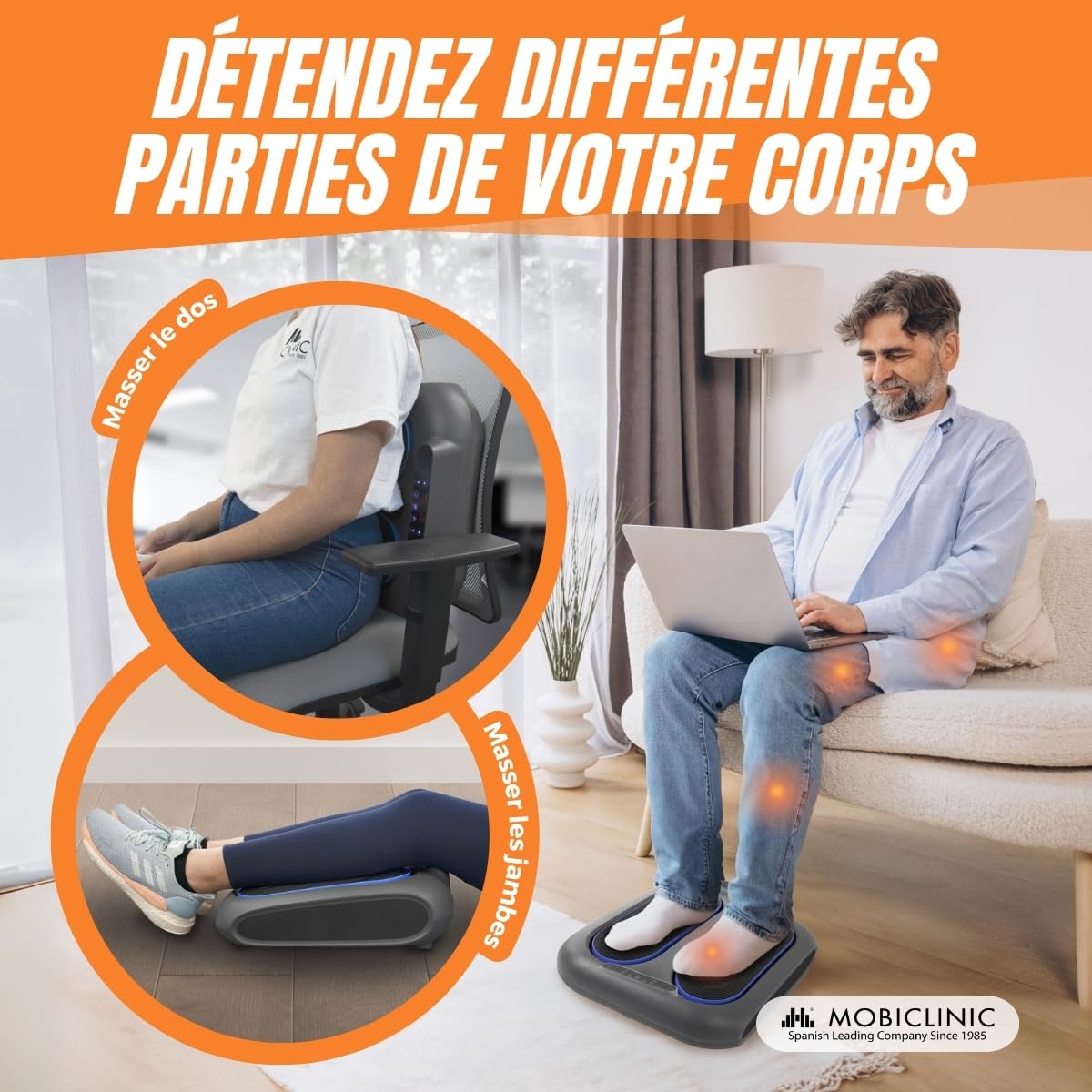 Mobiclinic® fitness, Appareil de massage des pieds, Vibration 10 niveaux vitesse, 5 programmes, Minuterie, Et jambes, Vibrolegs, Télécommande panneau contrôle led, Vibfit
