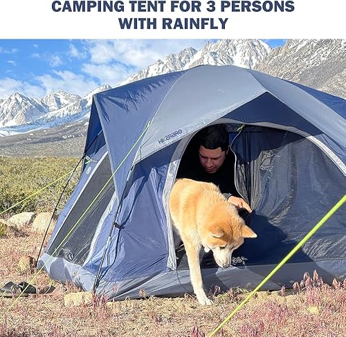 Miniatura 2 de Tienda de campaña para 3 personas para acampar, tienda de campaña pequeña con 2 puertas mejoradas y techo de media malla, tienda de campaña