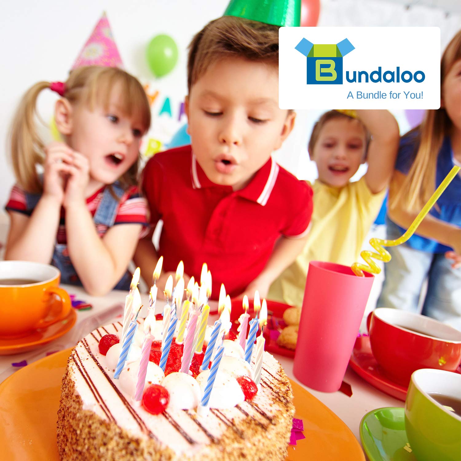 Bundaloo Birthday Candles 72 Pack - Cake Decorations - Colors: Pink, White, Blue, Yellow