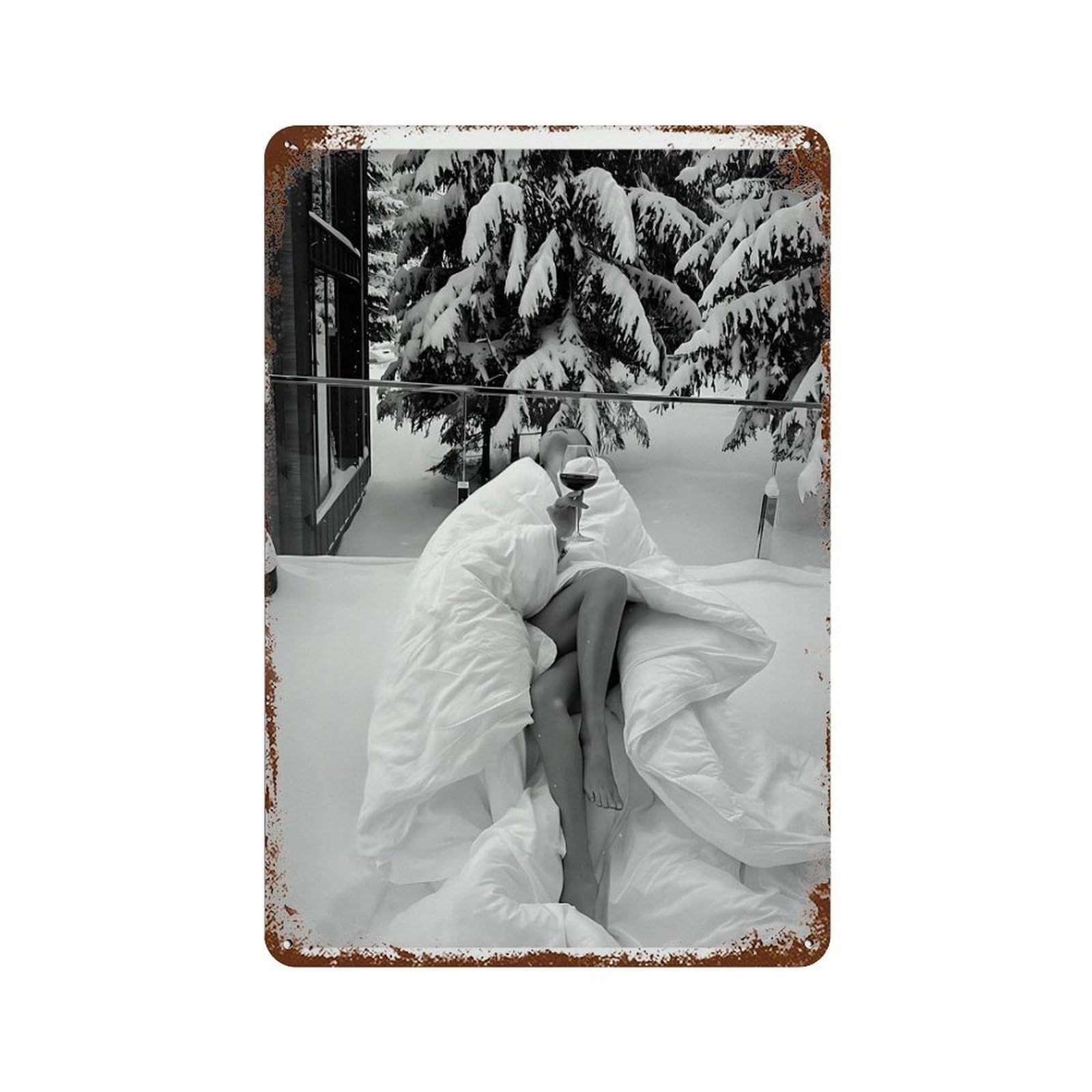 xiaoxiaoshen Woman Drinking Wine Print Wall Decor Art Metal Tin Poster Modern Home Decor Art Home Bar Shop Decorations Vintage Sign 30x20cm