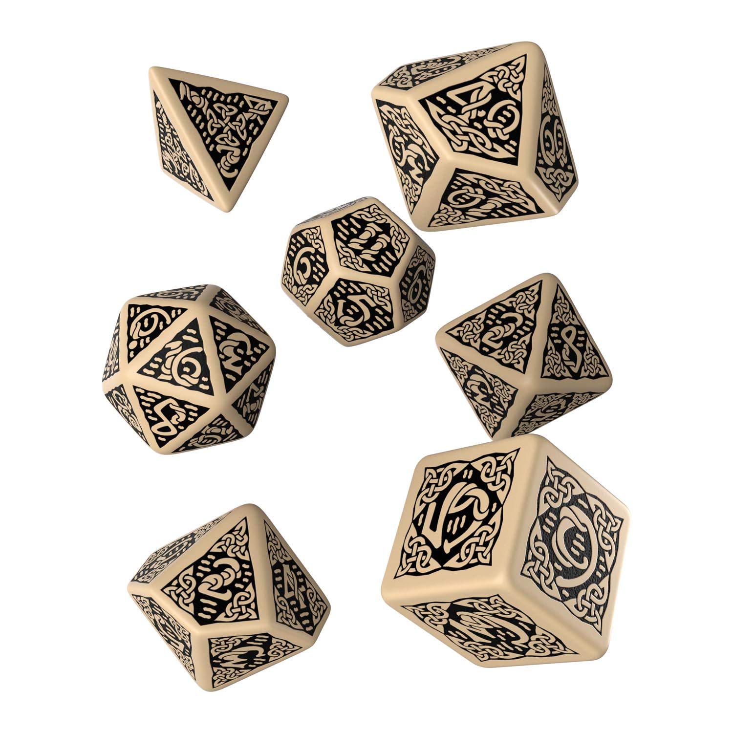 Q-Workshop Q-Taller QWOCER18 - Celtic Dados 3D, Juego de Mesa, Beige/Negro
