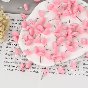 100pcs Push Pins, 0.47inch Plastic Pushpins Pink Push Pins Heart Shaped Cute Thumb Tacks Decorative for Home School Office Notice Board Cork Board