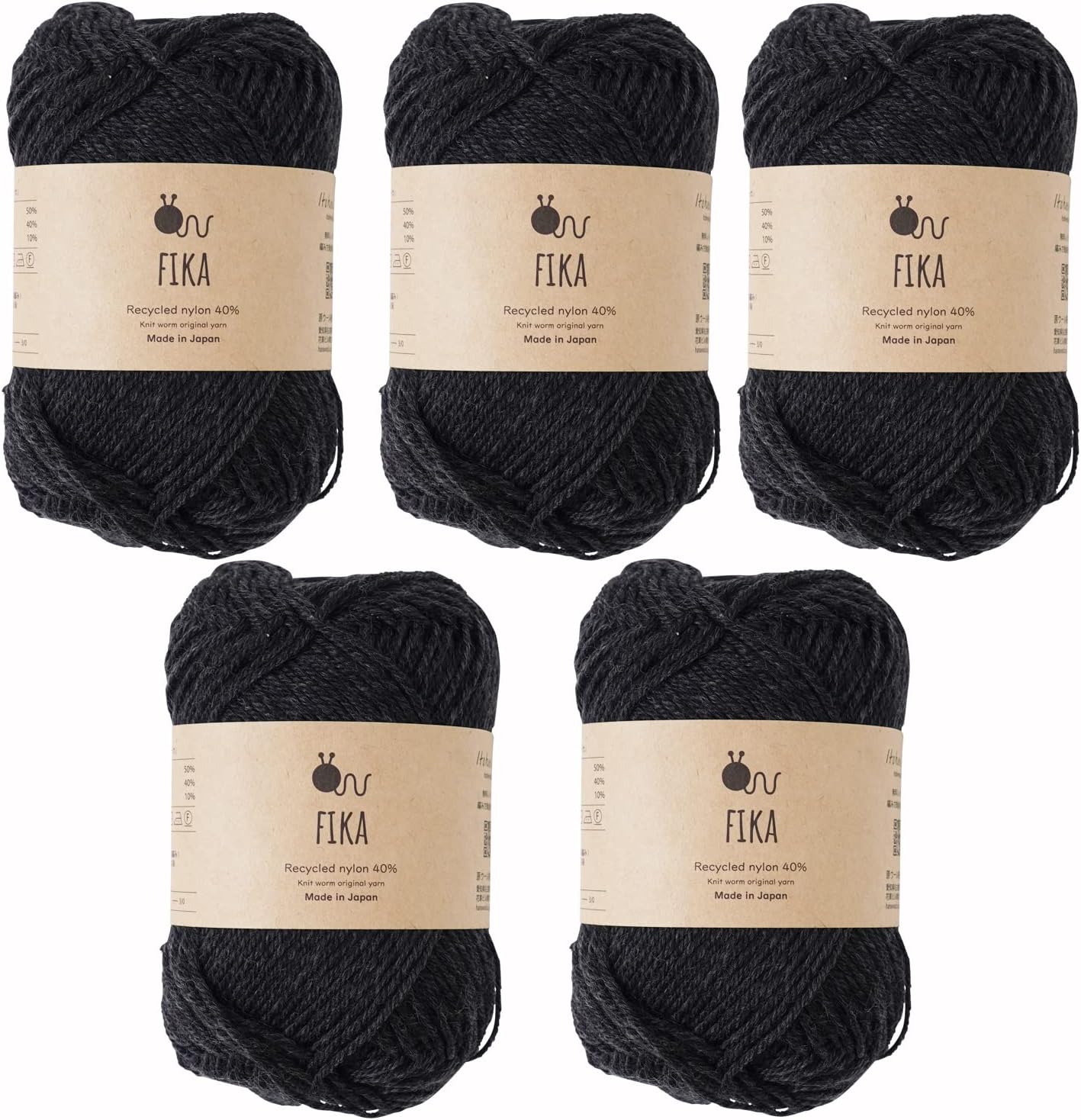 Amazon 原ウール Knitworm 毛糸 5玉セット フィーカ 中細 25g（約94m） ウール50％ リサイクルナイロン40