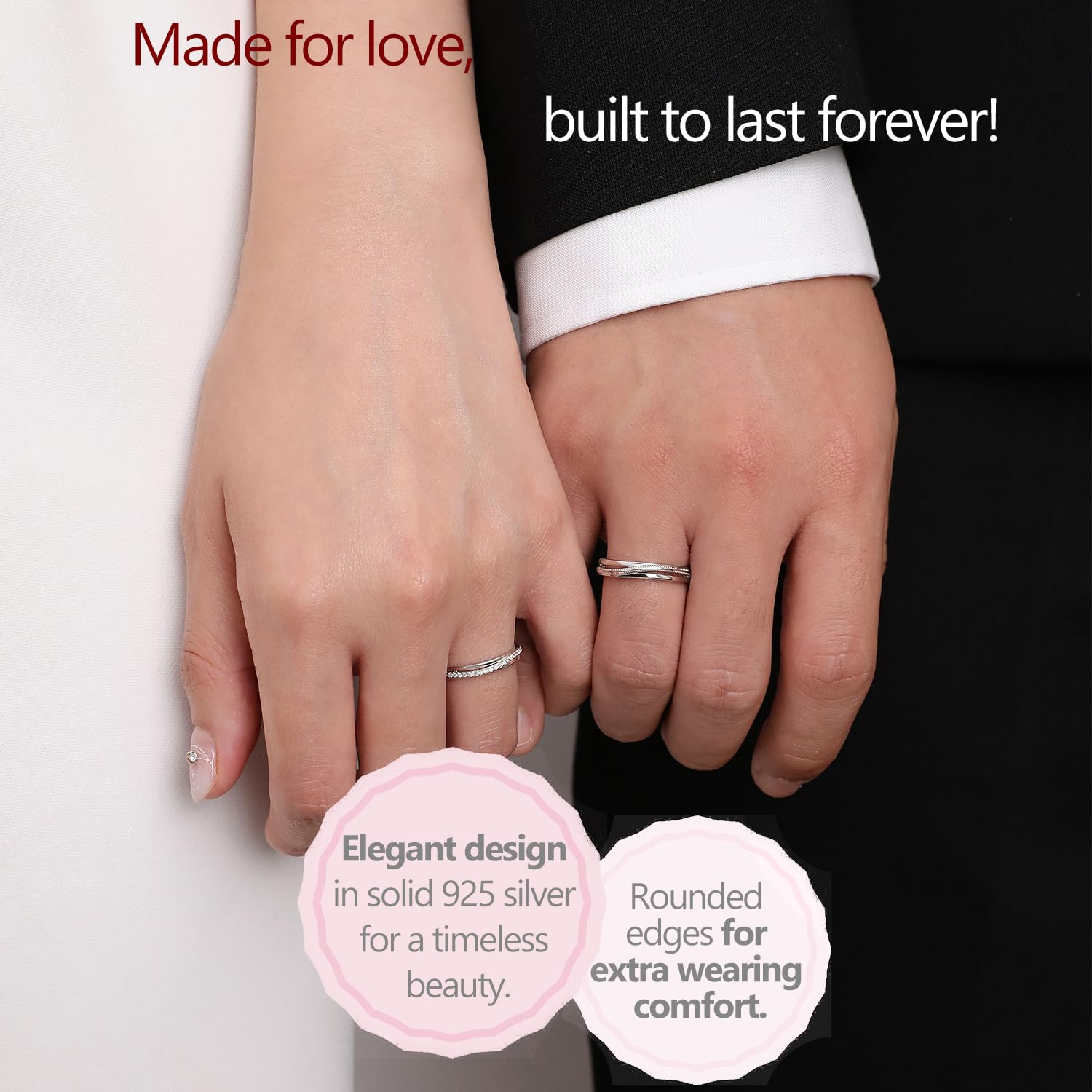 Meissa 925 Plata Anillos para hombre Anillos de compromiso para parejas ajustable con circonita cúbica Anillos de boda Joyas de boda Regalo San Valentín, Juego de Dos Anillos (Grabado)
