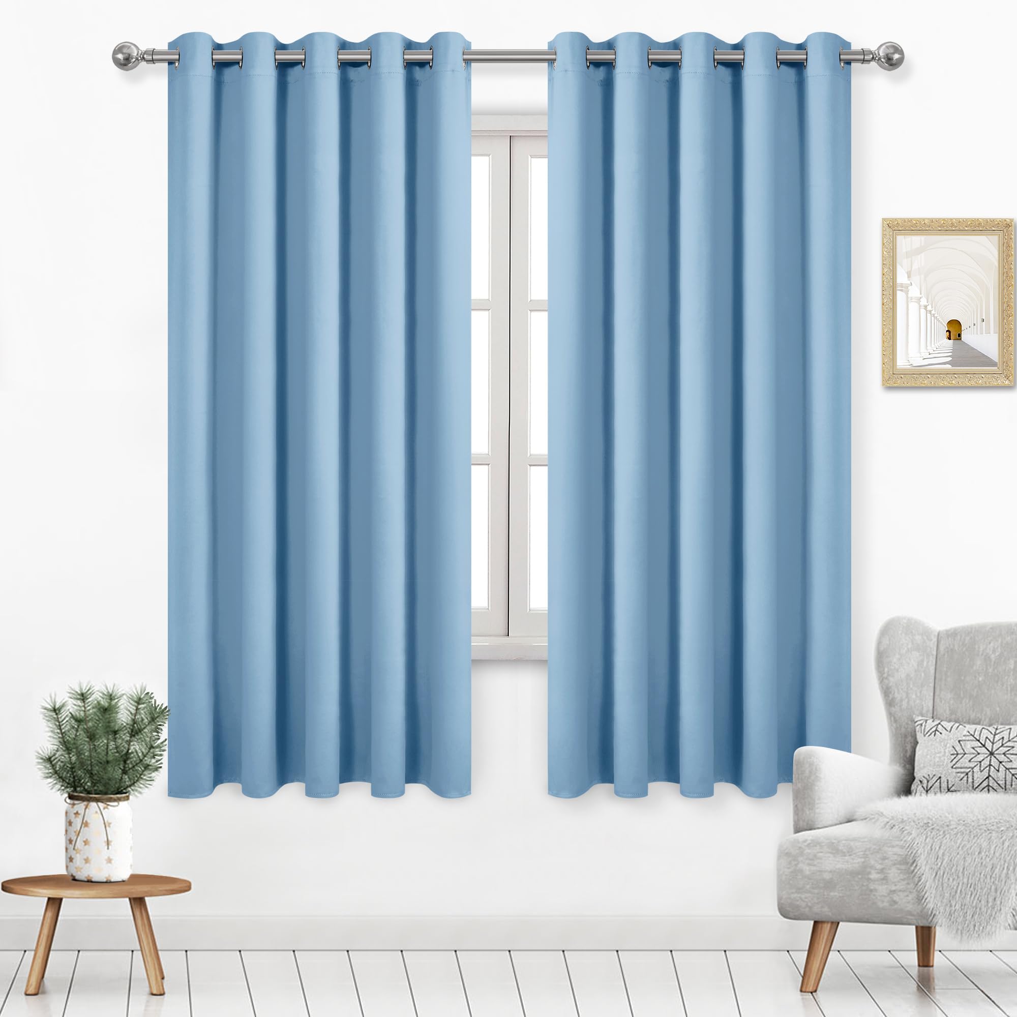 DWCN Light Blue Blackout Curtains for Living Room, Room Darkening Thermal Insulated Grommet Drapes for Bedroom 60 x 63 Inches Long, Set of 2 Panels — image 1
