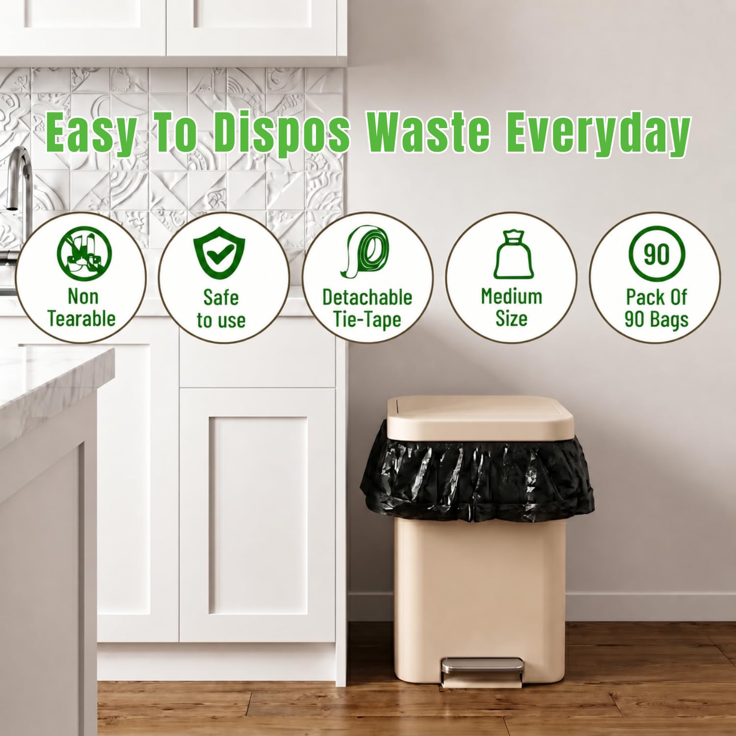 Aptro Garbage Bags - 90 Count, Black -2