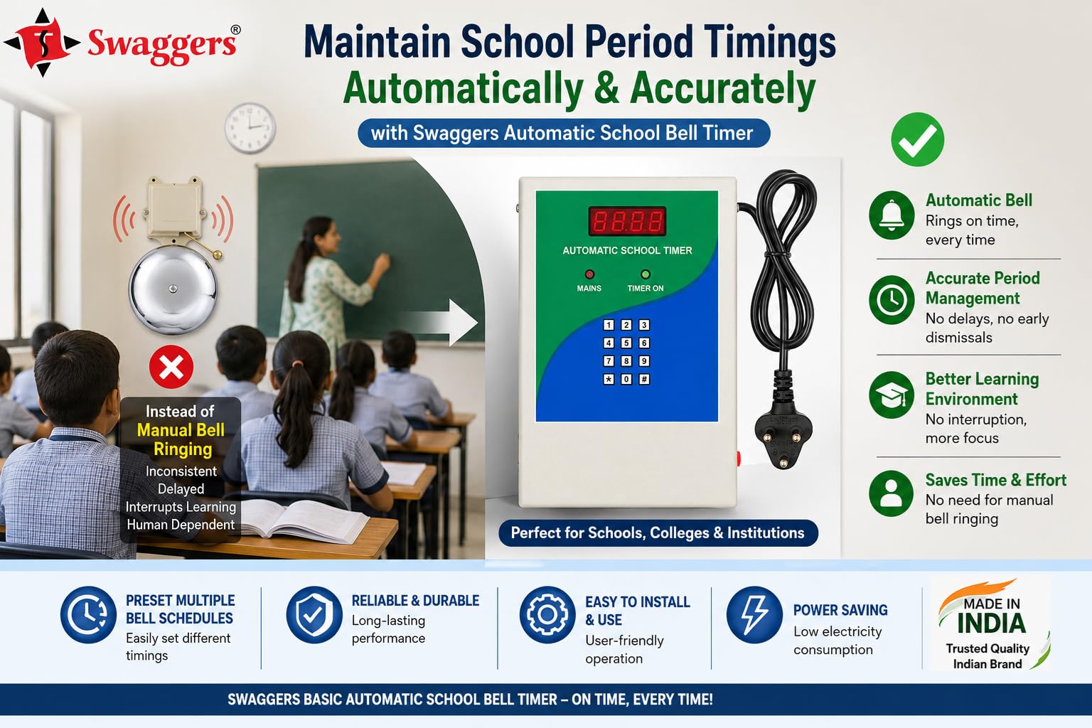 swaggers Basic Timer Automatic/Electric School Management Timer Device | 1 Year Warranty — Amazon image 2