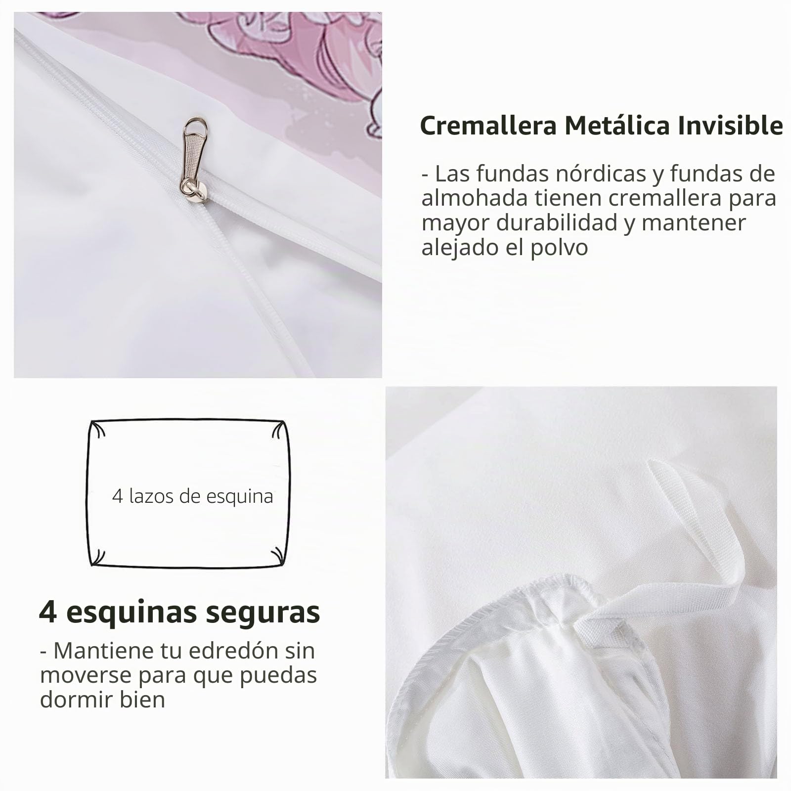 Funda Nordica Infantil para Cama 90 Niña Rosa De Dibujos Animados con Conejito Funda de Edredón de Polialgodón, Juego de Ropa de Cama con Fundas Nordicas 150x200 cm + 2 50x75 cm