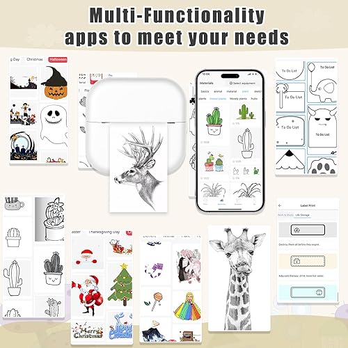 Miniatura 4 de Mini impresora de calcomanías, mini impresora térmica de bolsillo con 11 rollos de papel, impresora Bluetooth sin tinta compatible con Android e