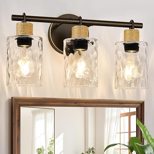 MOKATNG Bathroom Light Fixtures, 3-Light Coastal Vanity Lights with Crystal