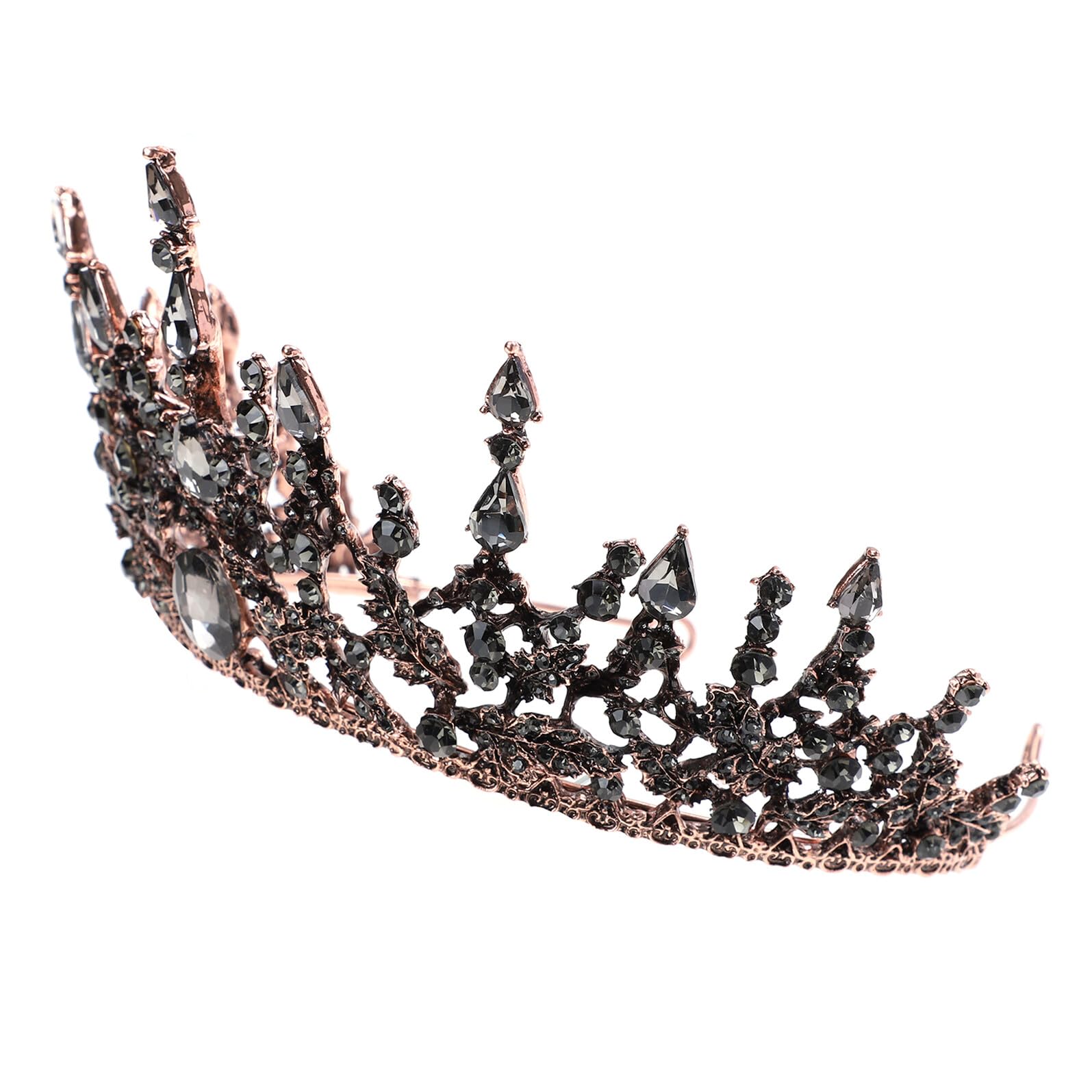 Tofficu Baroque Retro Tiara Crown Headdress for Women, Delicate Alloy Bridal Wedding Hair Decor, Black Birthday Party Headpiece