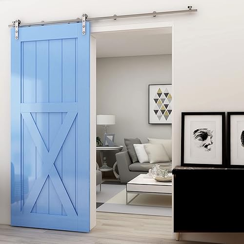 Miniatura 2 de Kit de herrajes para puerta corrediza de granero de acero inoxidable de 4 pies resistente para puerta de madera individual (gancho de forma plana)