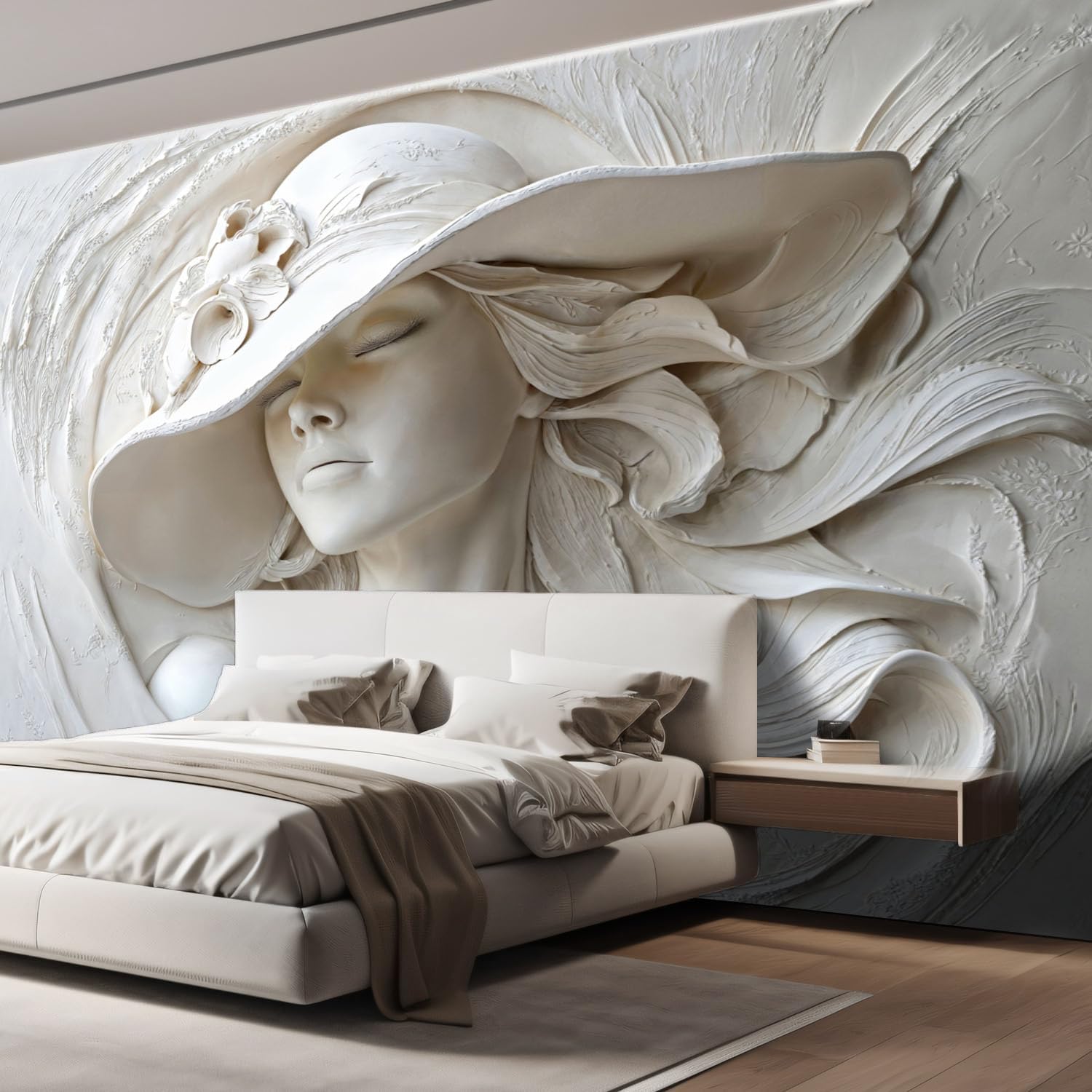 3D Carta Da Parati Panoramica Una Donna Elegante Con Il Cappello, 300x210cm Carta Da Parati in Seta Arte Del Rilievo Classica, Decor Murali per Camera, Soggiorno, Poster Xxl Da Parete Grande Affiche