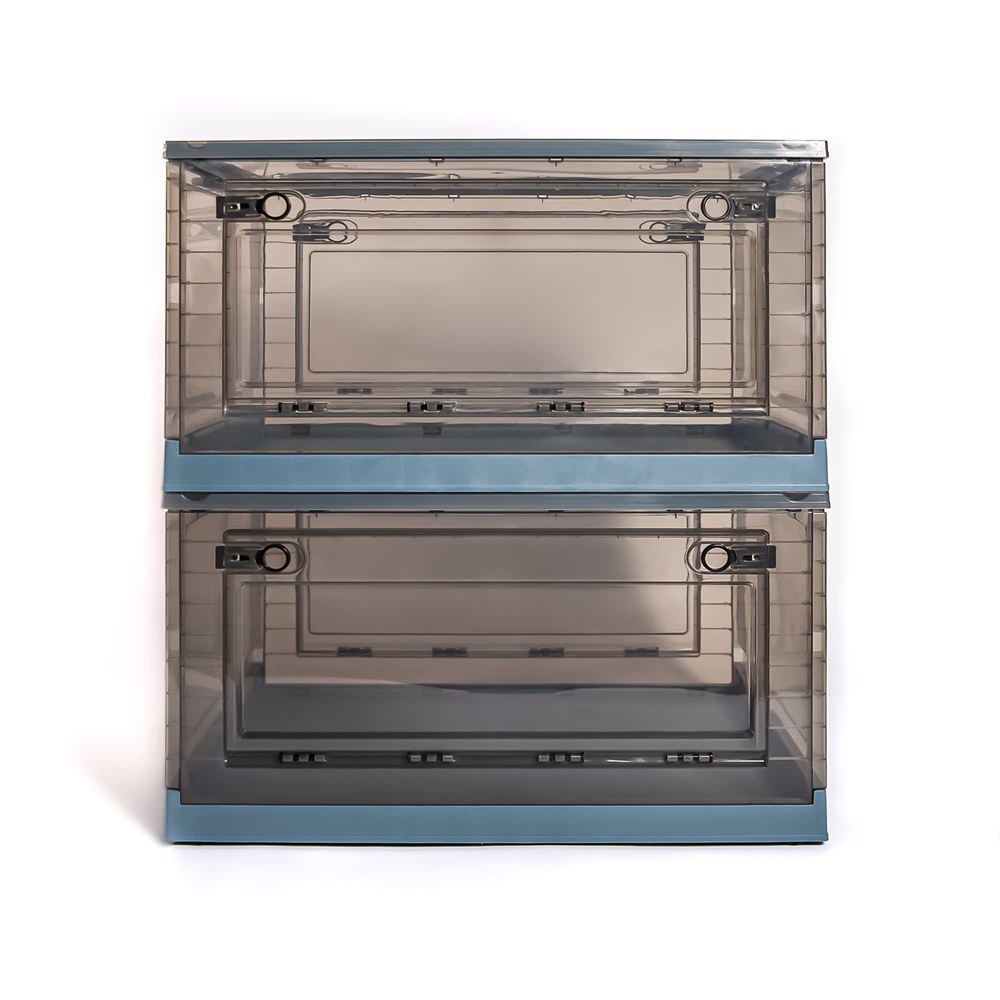 Best Home Fashion 2 packs X-LARGE Storage Bins Side Opening, Stackable Lid Collapsible, Foldable, Easy Tidy Up with Storage Box, Ideal for Home & Office Organization Storage Cube (X-LARGE, Blue)