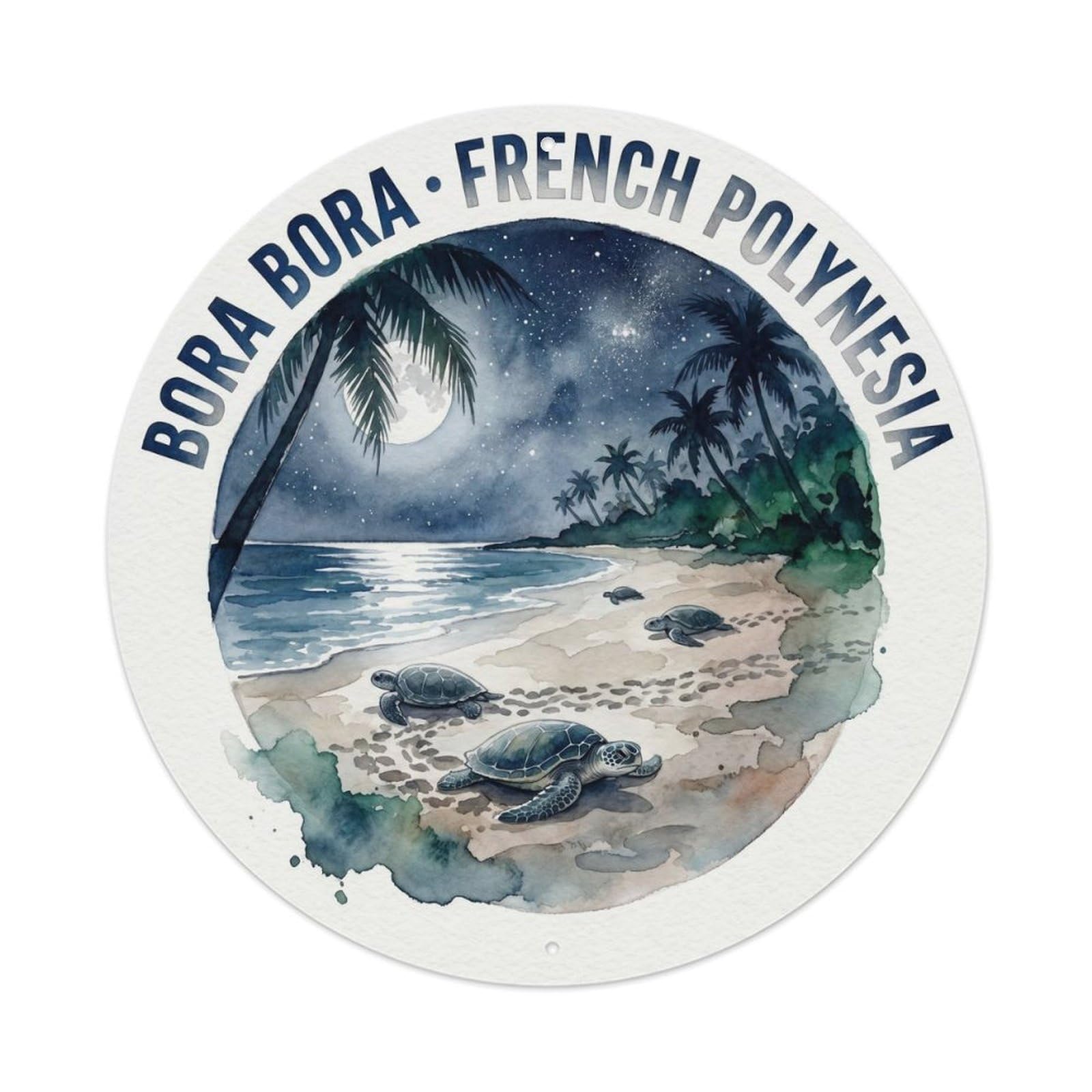 Olyhtr 8X8inch Classic Style Borabora Sea Turtle Nesting Beach Watercolor Travel Metal Tin Sign