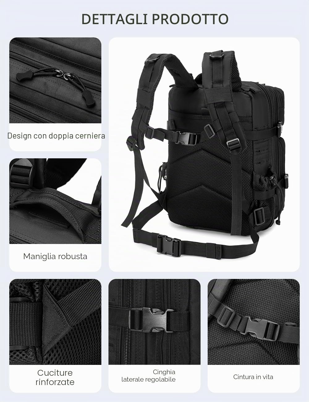 BAGZY Zaino Tattico Militare 25L, 3 Giorni Zaino da Viaggio Grande Capacità Zaini Escursionismo Impermeabile per Caccia, Trekking, Moto, Trekking e Campeggio Zainetto Aereo 40x30x20 Wizzair Donna Uomo