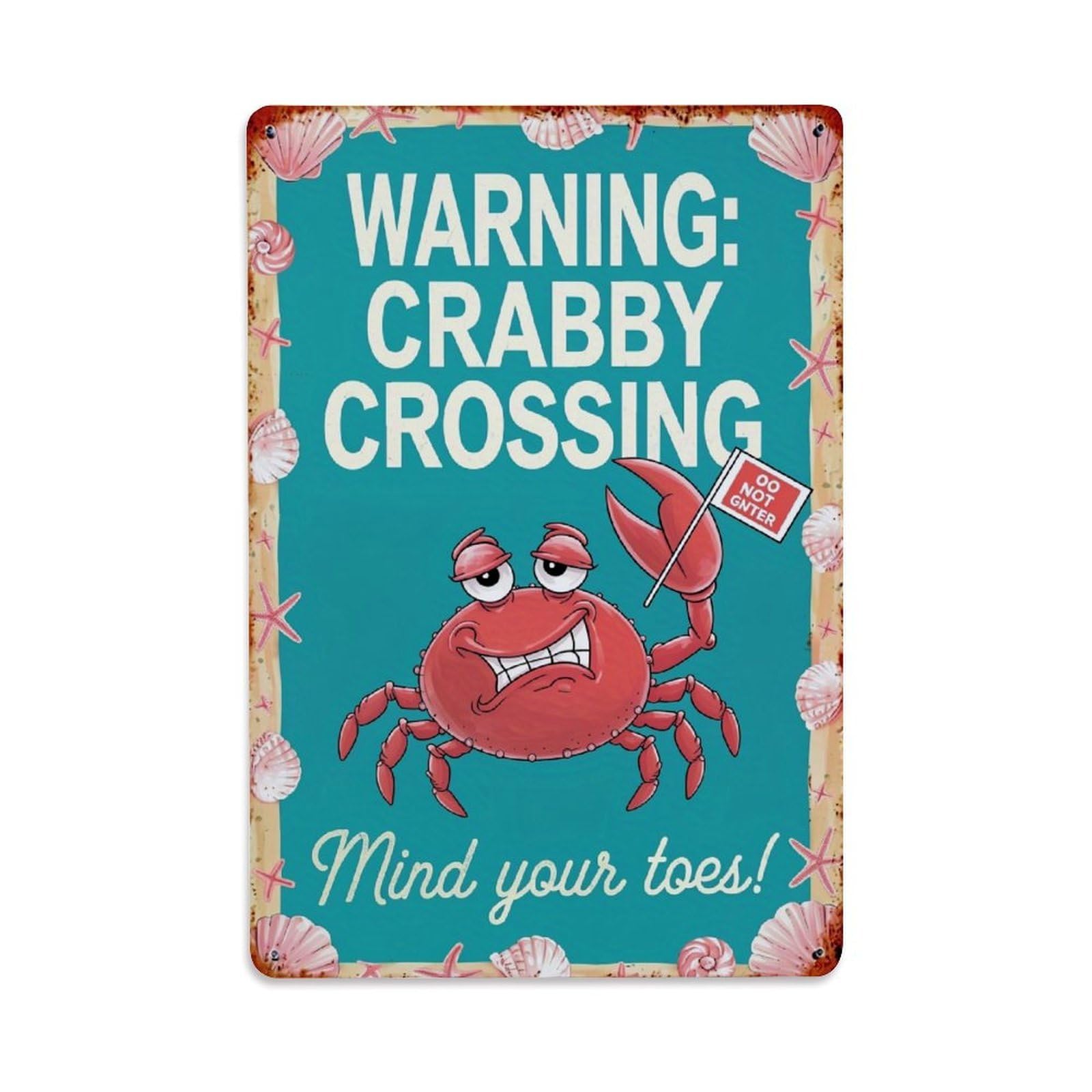 Jdfenggu Vintage Crabby Crossing Warning Sign Pattern Retro Metal Tin Sign, Decor Art Poster For Bar, Home, Man Cave, Kitchen, Laundry Room Gift 8X12inch
