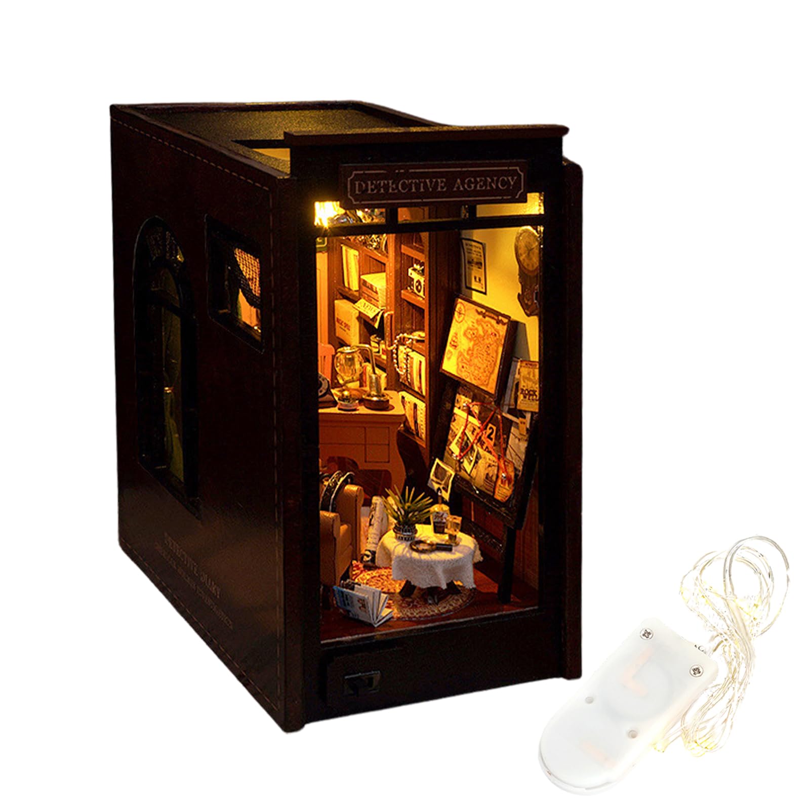 YUMILI Forest of The Fireflies Book Nook Kit, DIY Miniature House Wooden Bookends 3D Wooden Model Kit for Home Office Birthday Christmas Decoration for Adults Kids (Detective Agency)